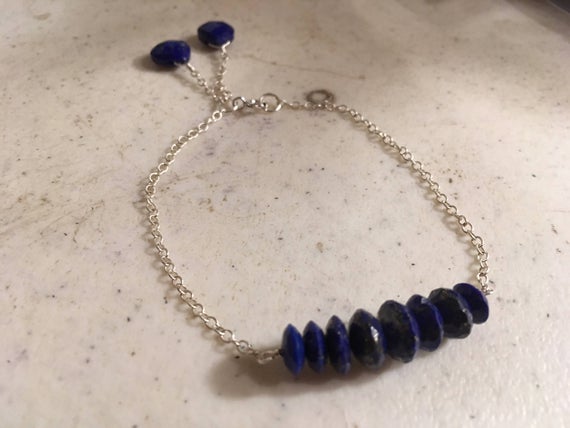 Lapis Bracelet - Navy Blue Jewelry - Gemstone Jewellery - Sterling Silver Chain - Dainty