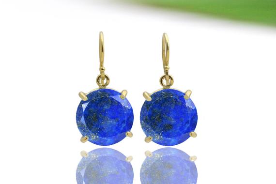 Custom September Birthstone Earrings · Lapis Lazuli Earrings · Gold Dangle Big Earrings · Blue Lapis Gold Earrings For Women