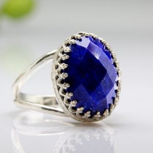 Shop Lapis Lazuli Rings! Lapis Ring · Silver Ring · Oval Ring · Silver Gemstone Ring · Birthday Ring For Mom · Spring Jewelry · Custom Rings For Women | Natural genuine Lapis Lazuli rings, simple unique handcrafted gemstone rings. #rings #jewelry #shopping #gift #handmade #fashion #style #affiliate #ad