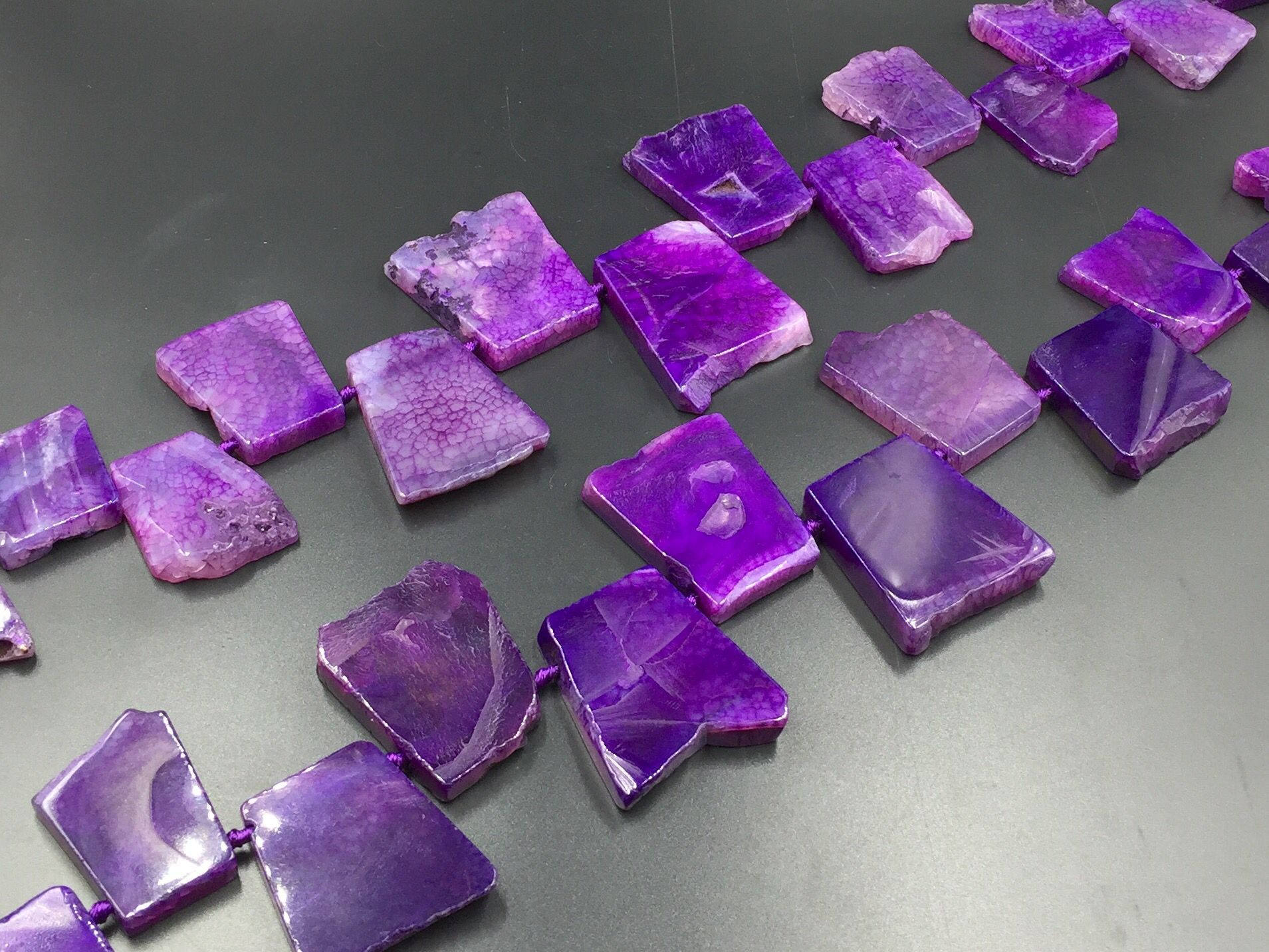 Large Purple Agate Slice Beads Flat Trapezoid Agate Pendant Beads Slab Nugget Beads Graduated Agate Gemstone Beads Supplies 22-40*35-45mm