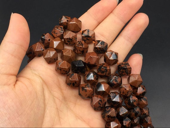 12mm Faceted Mahogany Obsidian Beads Cube Beads Hexagon Beads Natural Gemstone Semiprecious Beads Supplies 15.5" Strand
