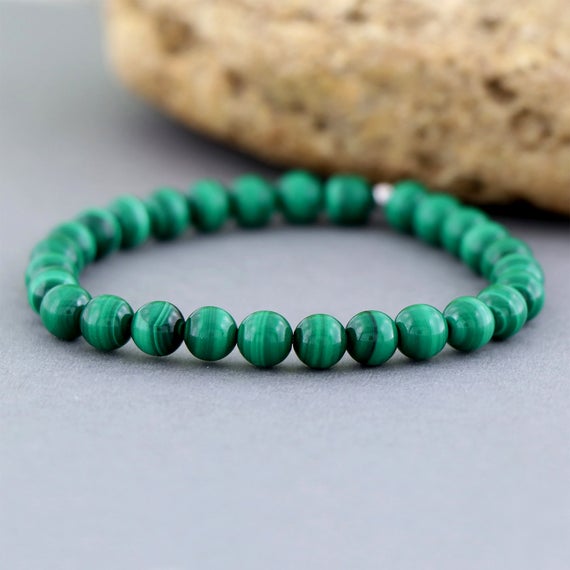 Malachite Bracelet, Stretch Bracelet Green Gemstone Beads, Beads Bracelet Gift For Her, Green Malachite Jewelry Bracelet