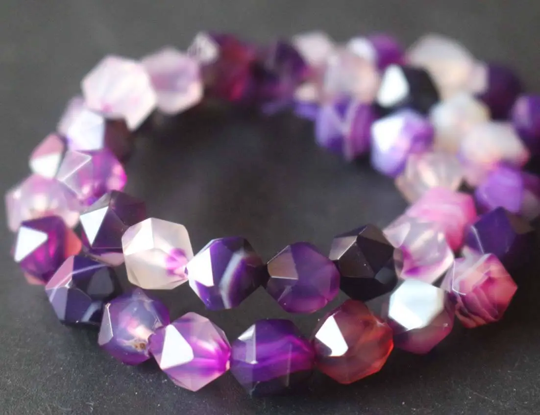 Natural Faceted Purple Sardonyx Star Cut Nugget Beads,6mm/8mm/10mm/12mm Striped Agate Beads Supply,15 Inches One Starand
