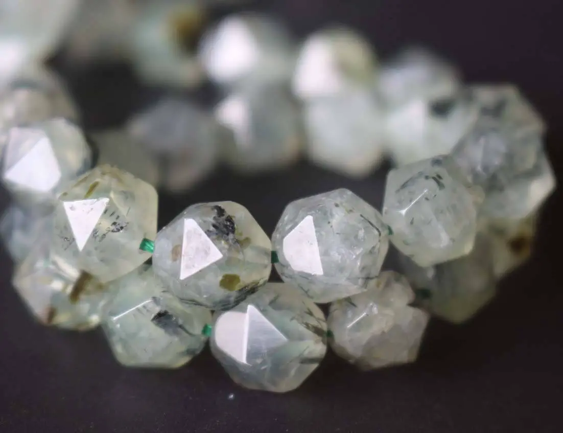 Natural Prehnite Faceted Star Cut Nugget Beads,6mm/8mm/10mm/12mm Prehnite Beads Bulk Suppply,15 Inches One Starand