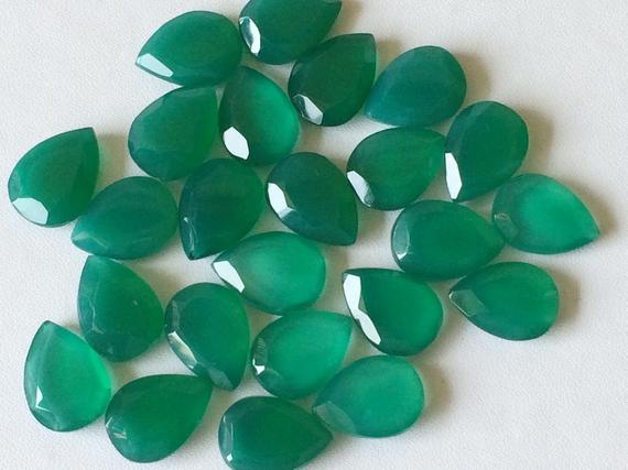 10x14mm Green Onyx Cabochons Faceted Pear Cabochons, Green Onyx Table Cut Cabochons, Green Onyx For Jewelry (5pcs To 10pcs Option) - Bgpc520