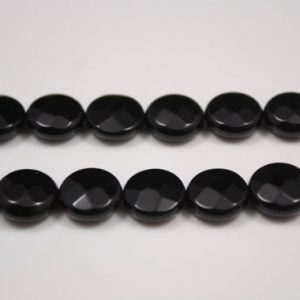 Shop Onyx Faceted Beads! 14mm Faceted Black Onyx Beads Coin beads 16" full strand Flat Round Onyx Beads black gemstone beads supplies Semi Precious Stone Beads | Natural genuine faceted Onyx beads for beading and jewelry making.  #jewelry #beads #beadedjewelry #diyjewelry #jewelrymaking #beadstore #beading #affiliate #ad
