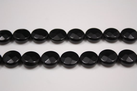 14mm faceted black onyx twist beads 15.5" strand 