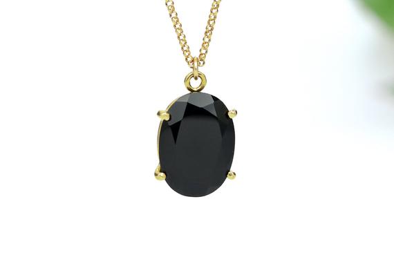 Black Onyx Pendant · Onyx Necklace · Gold Necklace · Prong Necklace · Prong Pendant · Long Necklace · Gold Pendant