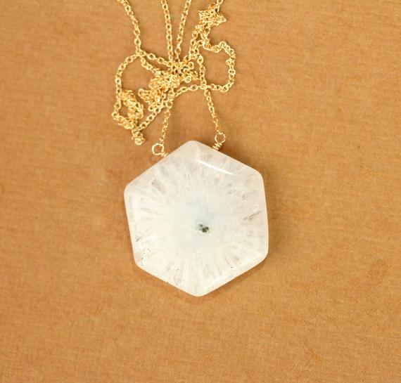 Solar Quartz Necklace, Stalactite Crystal Pendant, Healing Crystal Necklace, A Hexagon Solar Quartz On A 14k Gold Filled Chain