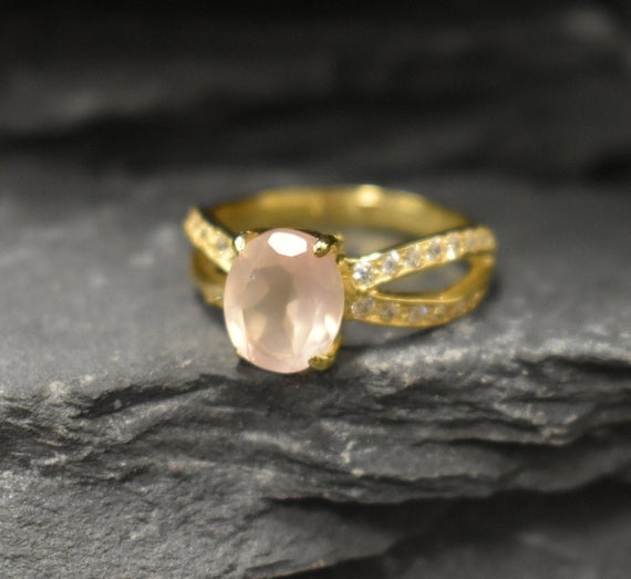 Gold Rose Quartz Ring, Natural Rose Quartz, Gold Engagement Ring, January Birthstone, Promise Ring, Vermeil Ring, Pink Stone Ring, Gold Ring