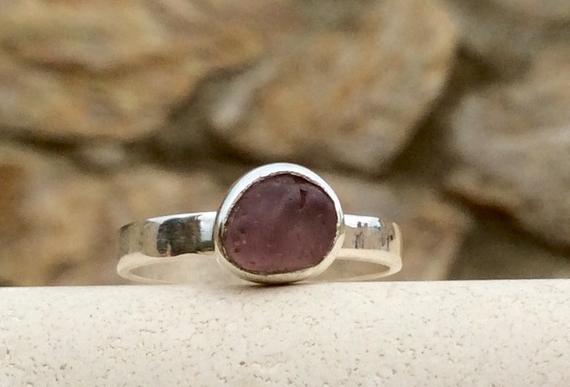 Pink Sapphire Silver Ring, Raw Gemstone Ring, Natural Stone Silver Ring
