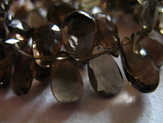 Smoky Quartz Pear Briolettes Beads, Luxe Aaa,  9.5-10, Chocolate Brown, Faceted..neutral Brides Bridal..