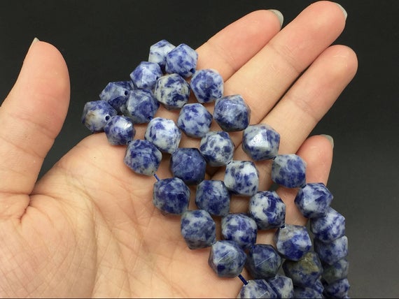 12mm Faceted Blue Dalmatian Beads Sodalite Cube Beads Hexagon Beads Natural Gemstone Semiprecious Beads Supplies 15.5" Strand