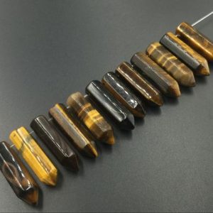 Shop Tiger Eye Bead Shapes! 12pcs Brown Tiger Eye Point Beads Hexagon Hexagonal Prism Point Pendant Loose Beads supplies Semi Precious Gemstone Point Set | Natural genuine other-shape Tiger Eye beads for beading and jewelry making.  #jewelry #beads #beadedjewelry #diyjewelry #jewelrymaking #beadstore #beading #affiliate #ad