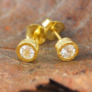 Shop Topaz Earrings! White Topaz November Birthstone Earrings, Gold Stud Earrings, Birthstone Gift Mom, 18 Carat Gold Earrings, Sterling Silver Stud Earrings | Natural genuine Topaz earrings. Buy crystal jewelry, handmade handcrafted artisan jewelry for women.  Unique handmade gift ideas. #jewelry #beadedearrings #beadedjewelry #gift #shopping #handmadejewelry #fashion #style #product #earrings #affiliate #ad
