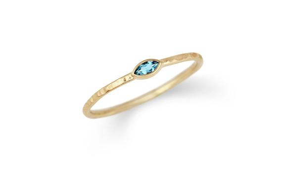 Custom Mothers Stacking Rings | Marquise Birthstone Ring | Yellow Gold, Blue Topaz Ring | Petite Minimalist Ring, Simple Promise Ring