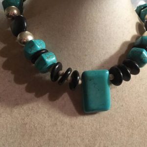 Shop Turquoise Necklaces! Turquoise Necklace – Black Jewelry – Gemstone Jewellery – Chunky – Sterling Silver – Fashion -Trendy | Natural genuine Turquoise necklaces. Buy crystal jewelry, handmade handcrafted artisan jewelry for women.  Unique handmade gift ideas. #jewelry #beadednecklaces #beadedjewelry #gift #shopping #handmadejewelry #fashion #style #product #necklaces #affiliate #ad
