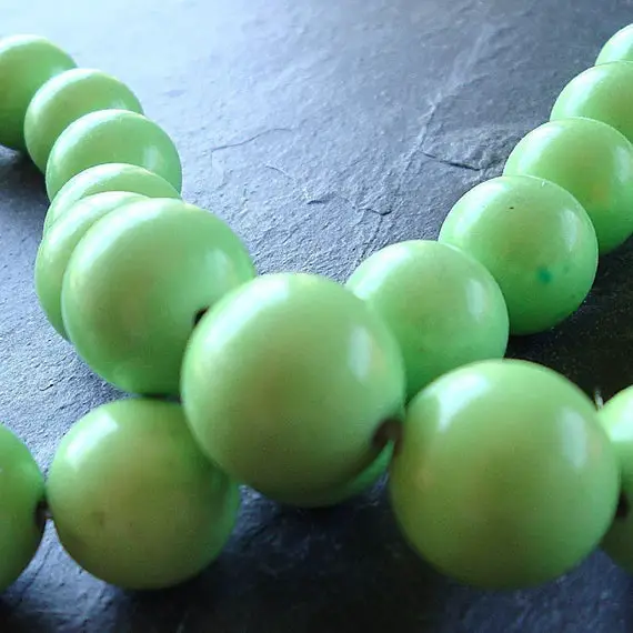 Turquoise Beads 10mm Natural Apple Green Smooth Rounds - 8 Pieces