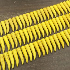Shop Howlite Bead Shapes! Yellow Howlite Horn Beads Howlite Tusk Point Claw Horn Tooth Spike Bead Strand Top Drilled Loose Equal Beads supplies 15.5" full strand | Natural genuine other-shape Howlite beads for beading and jewelry making.  #jewelry #beads #beadedjewelry #diyjewelry #jewelrymaking #beadstore #beading #affiliate #ad
