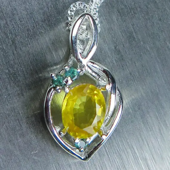 Certified 0.85ct Natural Yellow Sapphire & Alexandrites 925 Sterling Silver, 9ct 14k 18k White Yellow Rose Gold  Pendant Necklace