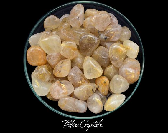 1 Large Gold Rutilated Quartz Tumbled Stone For Positive Action #gq09