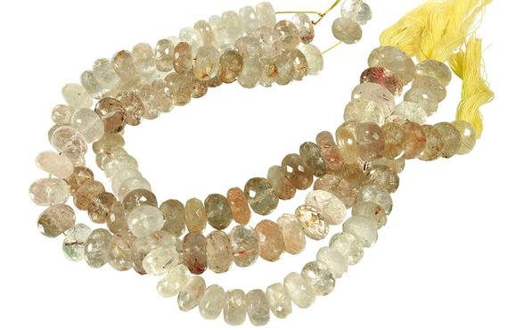 10 In Strand 9-10 Mm Rutilated Quartz Rondelle Faceted Gemstone Beads (ruqrlf0009)