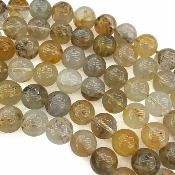 10mm Rutilated Quartz Beads, Round Gemstone Beads, Wholesale Beads