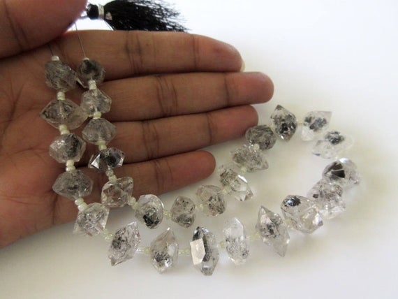 12mm To 13mm Centre Side Drilled Herkimer Diamond Nugget, Raw Herkimer Diamond Tumble Beads, 12 Inch Strand, Gds744
