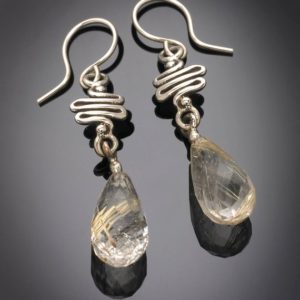 Shop Rutilated Quartz Earrings! 14Kt White Gold Squiggle Rutilated Quartz Earrings #ER22WG | Natural genuine Rutilated Quartz earrings. Buy crystal jewelry, handmade handcrafted artisan jewelry for women.  Unique handmade gift ideas. #jewelry #beadedearrings #beadedjewelry #gift #shopping #handmadejewelry #fashion #style #product #earrings #affiliate #ad