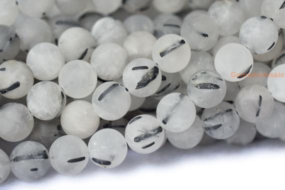 15.5" 10mm Matte/frosted Black Rutilated Quartz Round Beads,natural Tourmaline Semi-precious Stone