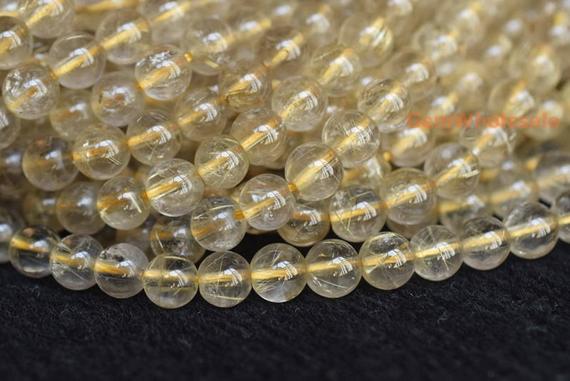 15.5" 4mm/6mm A Natural Golden Rutilated Quartz Round Beads, Golden Color Semi-precious Stone, Gemstone Wholesale, Natural Crystal Beads