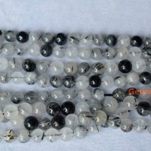 Shop Rutilated Quartz Beads! 15.5" 8mm Natural black rutilated quartz round beads,black white color semi-precious stone, gemstone wholesale,natural crystal beads | Natural genuine beads Rutilated Quartz beads for beading and jewelry making.  #jewelry #beads #beadedjewelry #diyjewelry #jewelrymaking #beadstore #beading #affiliate #ad