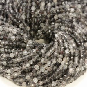 Shop Rutilated Quartz Faceted Beads! 3MM Rutilated Quartz Gemstone Black Micro Faceted Round Grade Aaa Beads 15.5inch WHOLESALE (80010233-A192) | Natural genuine faceted Rutilated Quartz beads for beading and jewelry making.  #jewelry #beads #beadedjewelry #diyjewelry #jewelrymaking #beadstore #beading #affiliate #ad