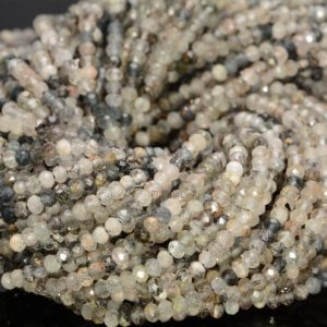 3x2MM Black Rutilated Quartz Gemstone Grade A Micro Faceted Rondelle Beads 15.5 inch Full Strand BULK LOT 1,2,6,12 and 50(80010020-A200) | Natural genuine rondelle Rutilated Quartz beads for beading and jewelry making.  #jewelry #beads #beadedjewelry #diyjewelry #jewelrymaking #beadstore #beading #affiliate #ad