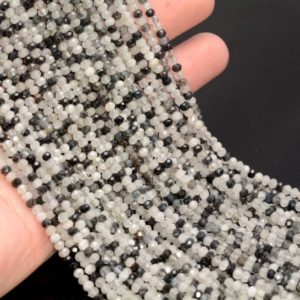 Shop Rutilated Quartz Faceted Beads! 3x2MM Black Rutilated Quartz Gemstone Grade A Micro Faceted Rondelle Beads 15.5 inch Full Strand BULK LOT 1,2,6,12 and 50(80010022-A200) | Natural genuine faceted Rutilated Quartz beads for beading and jewelry making.  #jewelry #beads #beadedjewelry #diyjewelry #jewelrymaking #beadstore #beading #affiliate #ad