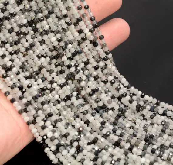 3x2mm Black Rutilated Quartz Gemstone Grade A Micro Faceted Rondelle Beads 15.5 Inch Full Strand Bulk Lot 1,2,6,12 And 50(80010022-a200)