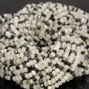 Shop Rutilated Quartz Faceted Beads! 3x2MM Black Rutilated Quartz Gemstone Grade A Micro Faceted Rondelle Beads 15.5 inch Full Strand BULK LOT 1,2,6,12 and 50(80010022-A200) | Natural genuine faceted Rutilated Quartz beads for beading and jewelry making.  #jewelry #beads #beadedjewelry #diyjewelry #jewelrymaking #beadstore #beading #affiliate #ad