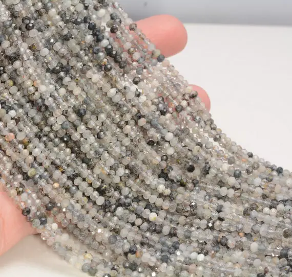 3x2mm Black Rutilated Quartz Gemstone Grade A Micro Faceted Rondelle Beads 15.5 Inch Full Strand Bulk Lot 1,2,6,12 And 50(80010020-a200)