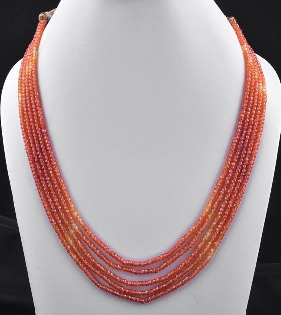 5 Strands Aaa Quality Orange Shaded Zircon Faceted Rondelles Ready To Wear Necklace - Zircon Rondelles Bead 3mm - Cz Rondelle Beads Necklace