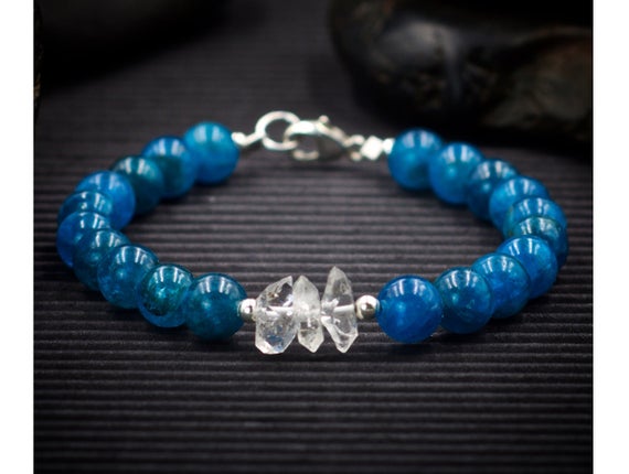 Aaa Apatite And Herkimer Diamond Bracelet | Healing Crystal Beaded Bracelet | Increases Motivation