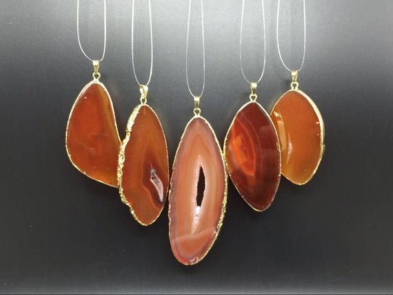 Natural Red Agate Slice Pendant Gold Plated Agate Pendant Natural Drusy Agate Quartz Pendant Wholesale Agate Gemstone Pendant Agsdp