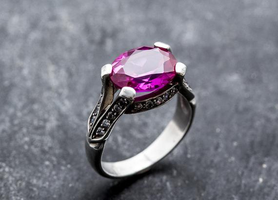 Alexandrite Ring, Created Alexandrite, Large Alexandrite Ring, Large Vintage Ring, Large Pink Ring, Vintage Rings, Solid Silver, Alexandrite
