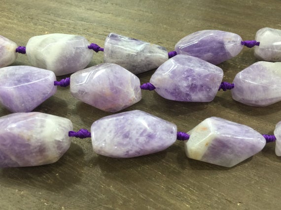 Faceted Large Amethyst Nuggets Polished Free Form Amethyst Beads Drilled Nugget Beads Purple Gemstone Loose Beads 15.5" Full Strand