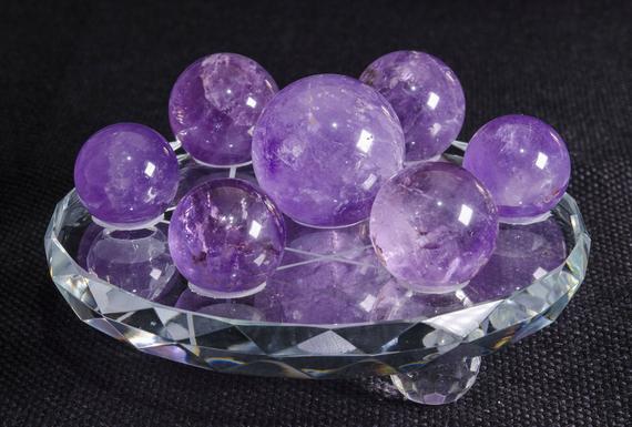 Natural Seven Clear Amethyst Quartz Spheres Set With Base/flower Of Life Sacred Geometry/meditation/lucky Stone/feng Shui/chakra/reiki/