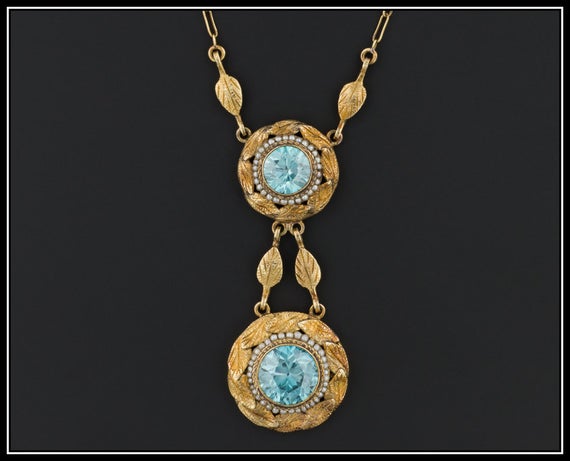 Victorian Zircon Necklace Of 14k Gold
