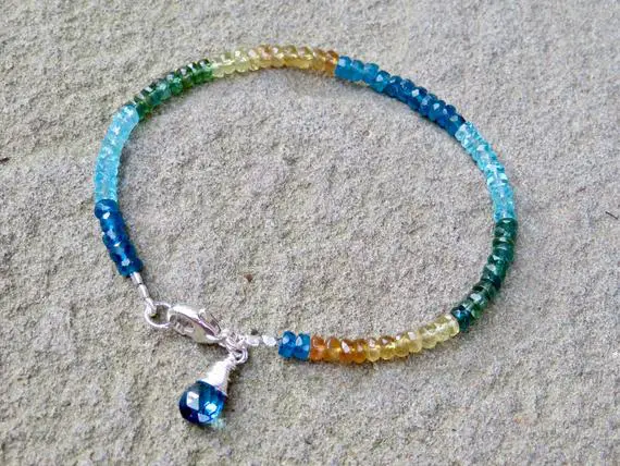 Mixed Apatite Stacking Bracelet, Multi Colored Gemstone Jewelry, Blue Layering Bracelet