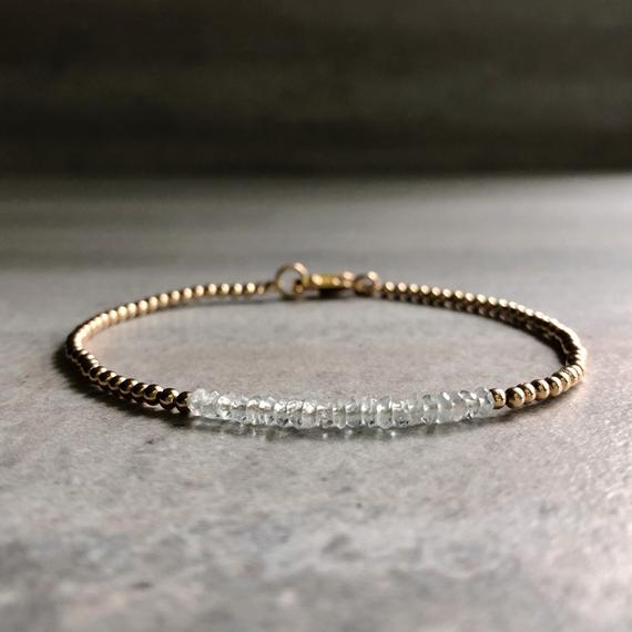 Dainty Aquamarine Bracelet | Silver Or Gold Tiny Crystal Bracelet | Faceted Gemstone Jewelry | 5 6 7 8 9 Inch Size For Small Or Large Wrists