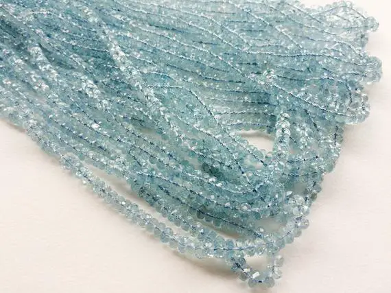 3.5-4.5mm Aquamarine Faceted Rondelle Beads, Natural Aquamarine Faceted Beads, Aquamarine Beads For Jewelry (4in To 16 In Options) - Aga40