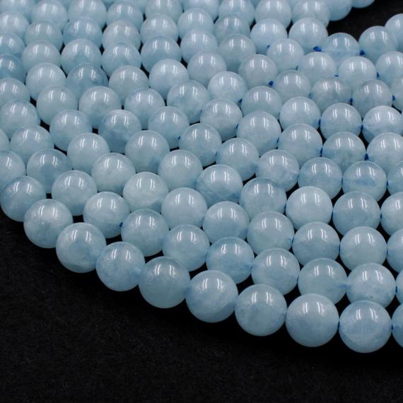 Natural Blue Aquamarine 4mm 6mm 8mm 10mm 12mm 14mm 16mm Smooth Round Beads Real Genuine Gemstone Birthstone 15.5" Strand