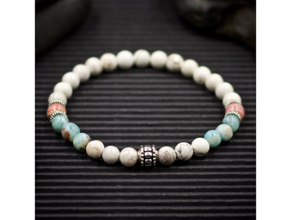 Attract Your Soulmate Intention Bracelet With Magnesite, Larimar, Rhodochrosite  | Choose Your Size | Made To Order Boho Beaded Bracelet